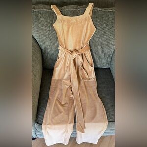 GINGER G Soft Ribbed Camel Jumpsuit with Pockets & Belt. Very Comfortable Sz S